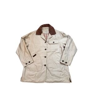 LL Bean Womens Petite Small Tan Cotton Canvas Field Coat Barn Jacket Corduroy PS